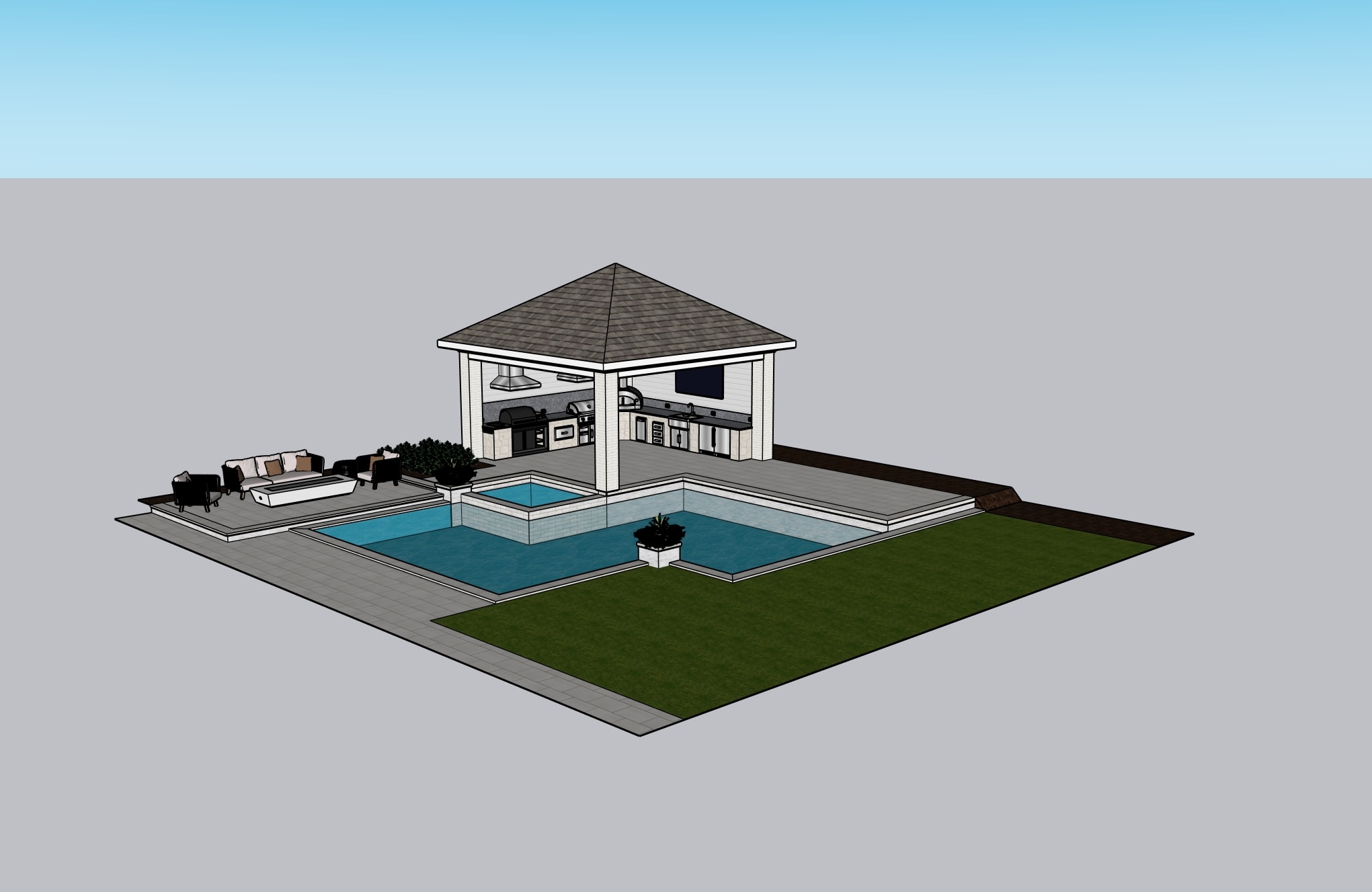 Pool House Kitchen w/ Smoker — L Shape