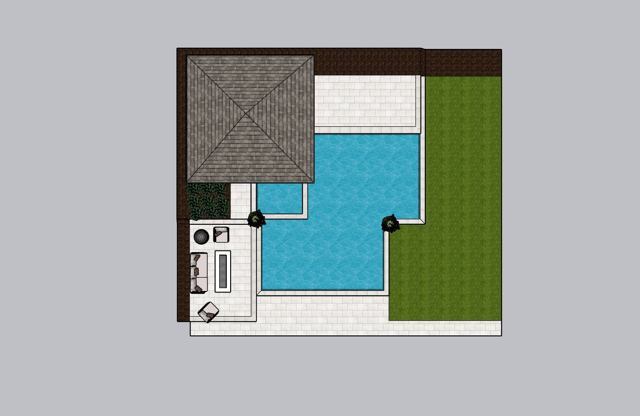 3D rendering — alternate exterior angle with updated lounge