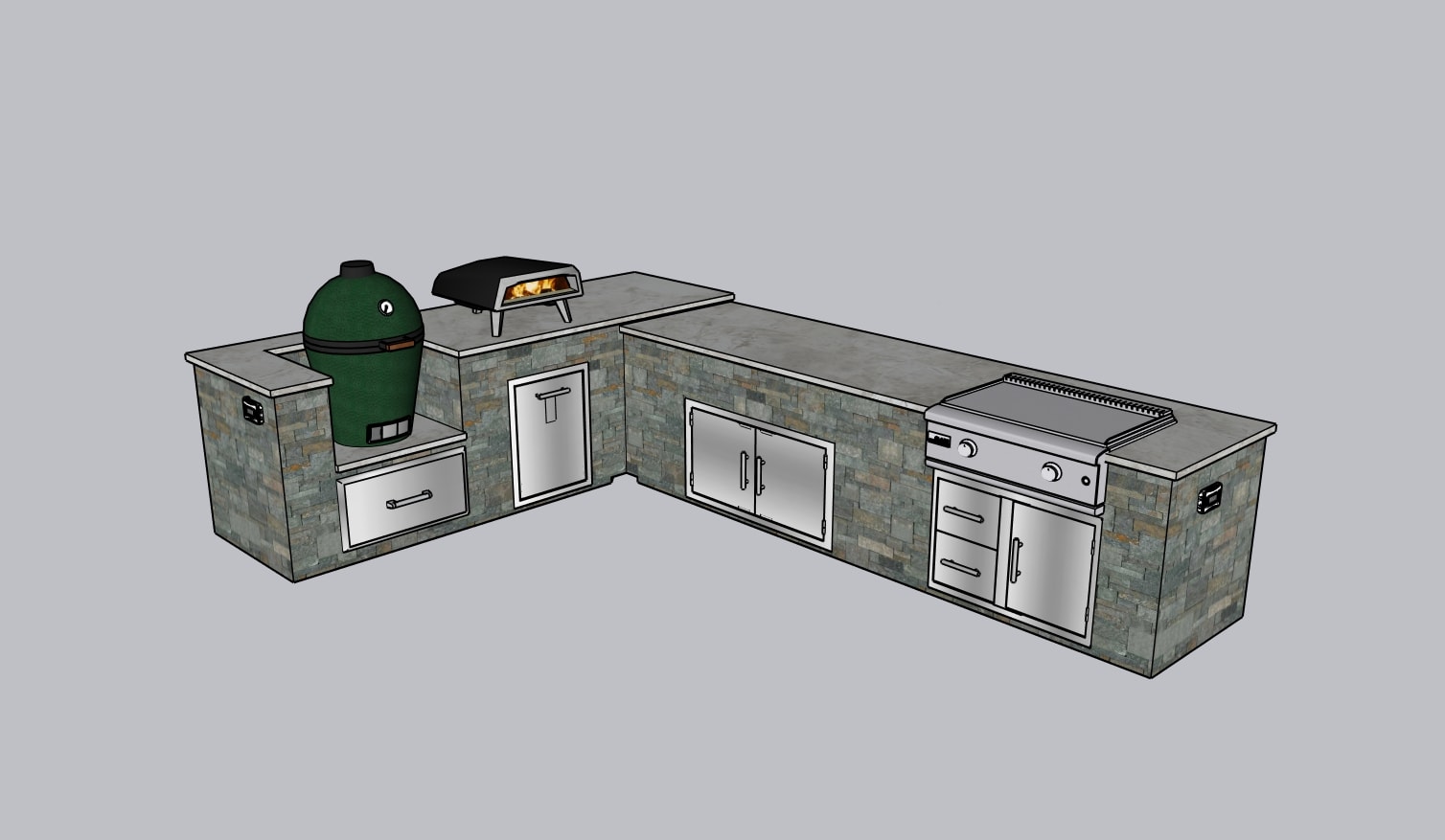 Stone Kitchen with Big Green Egg — L Shape